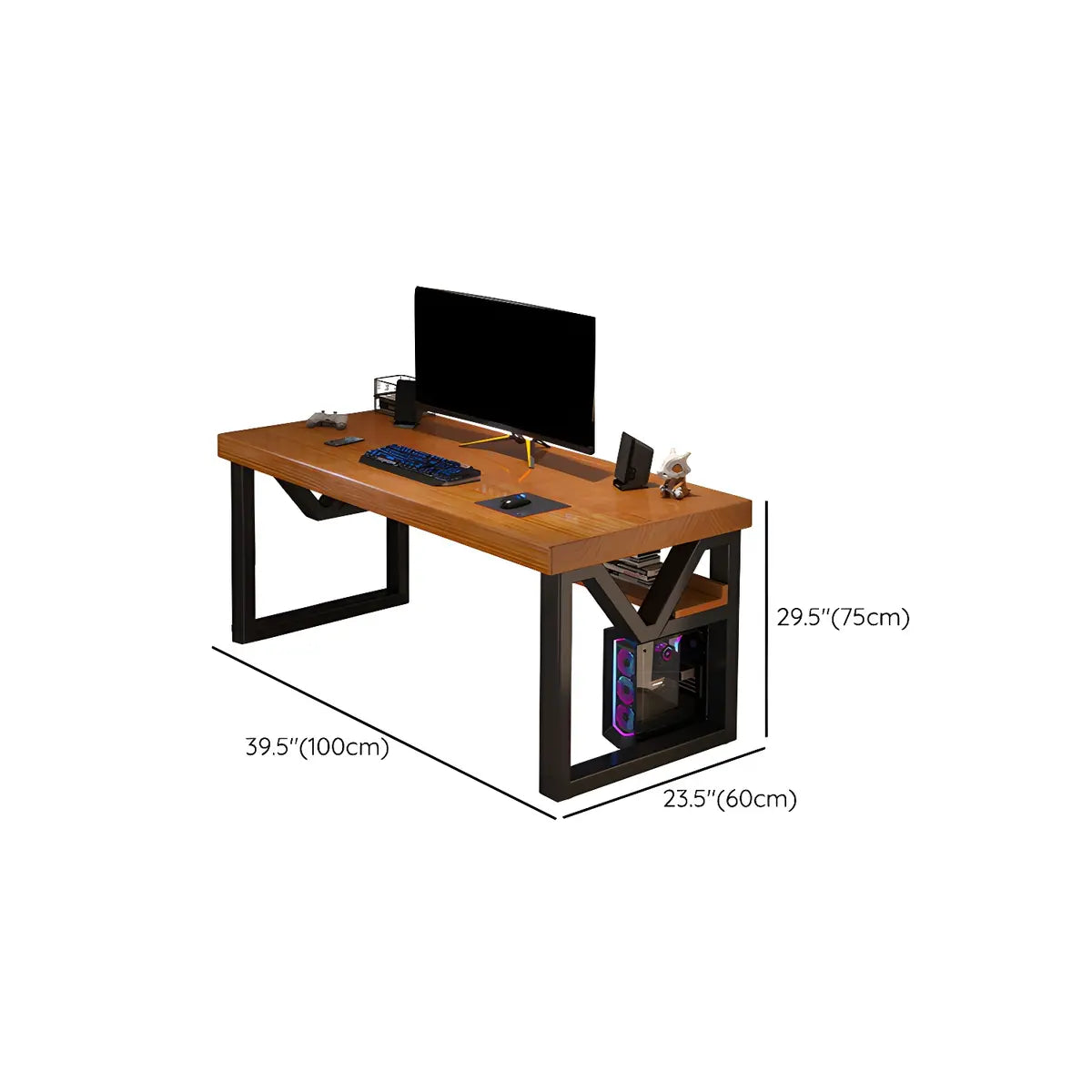 Industrial Pine Wood Shelf Rectangle Sled Gaming Desk Image - 15