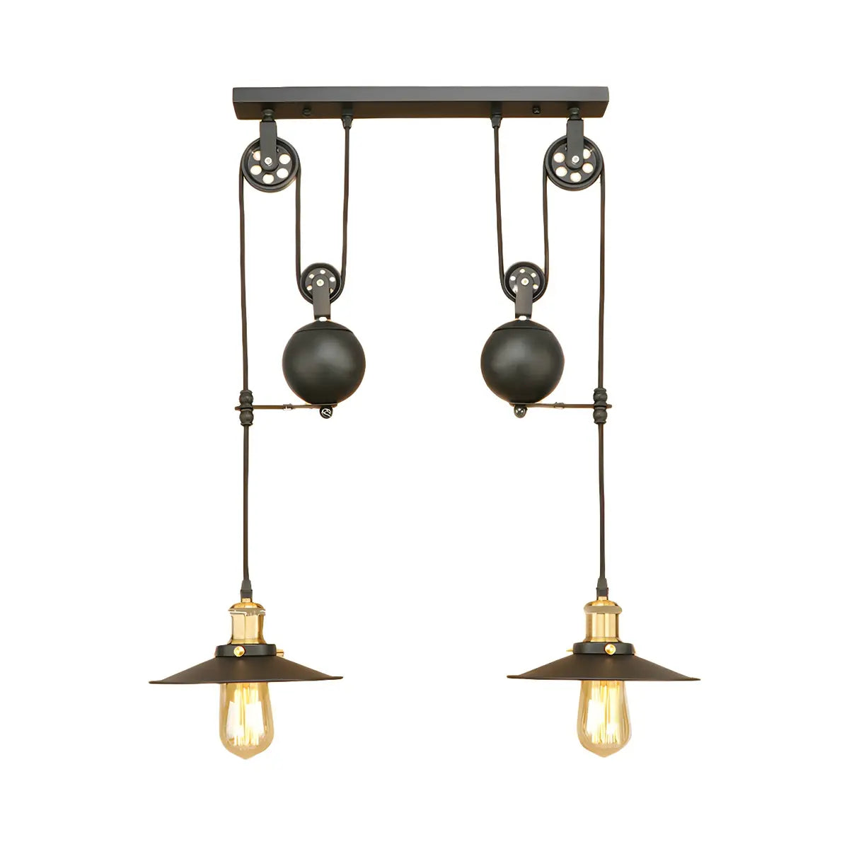 Industrial Pulley Dual Edison Bulbs Pendant Light Image - 1