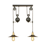 Industrial Pulley Dual Edison Bulbs Pendant Light Image - 1