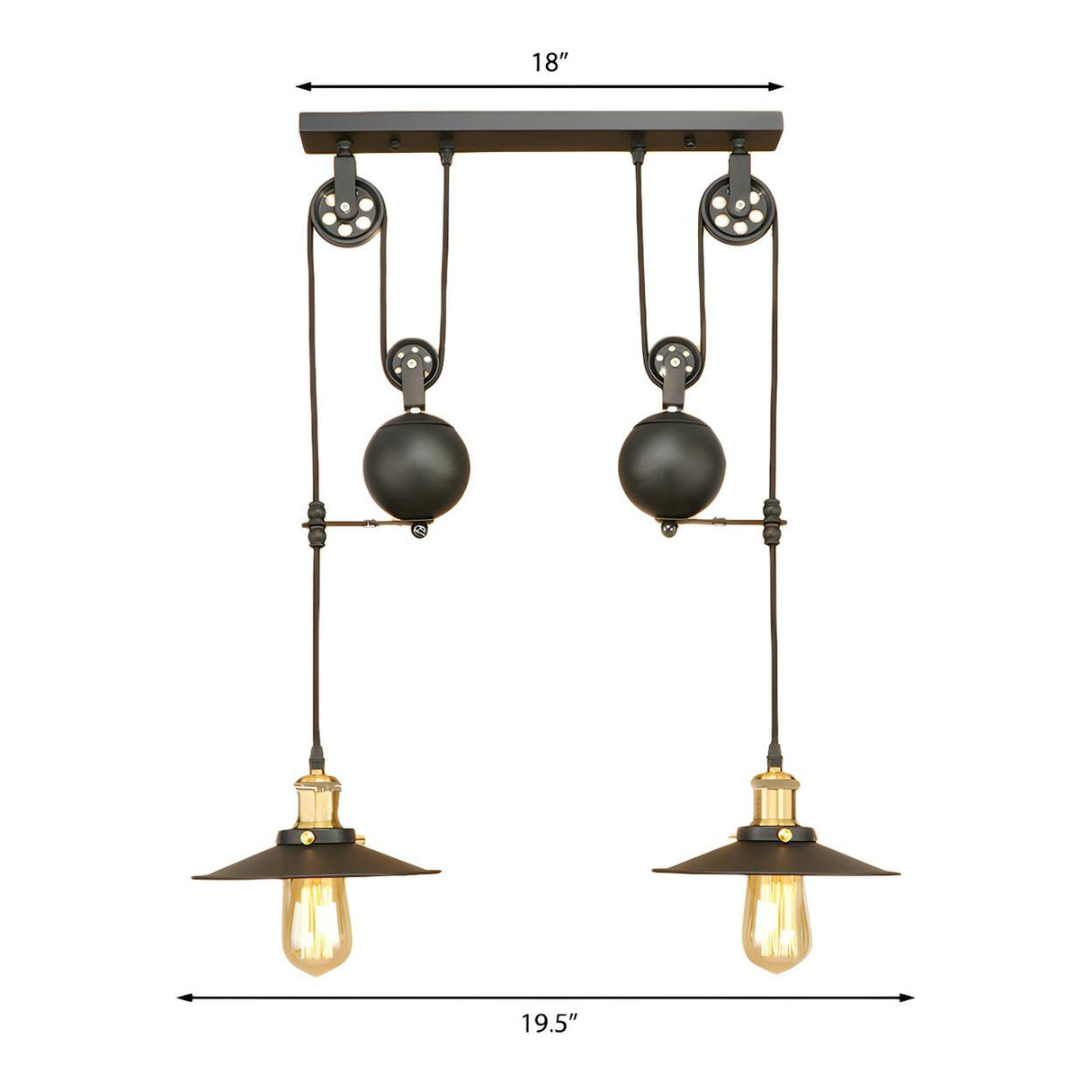 Industrial Pulley Dual Edison Bulbs Pendant Light 