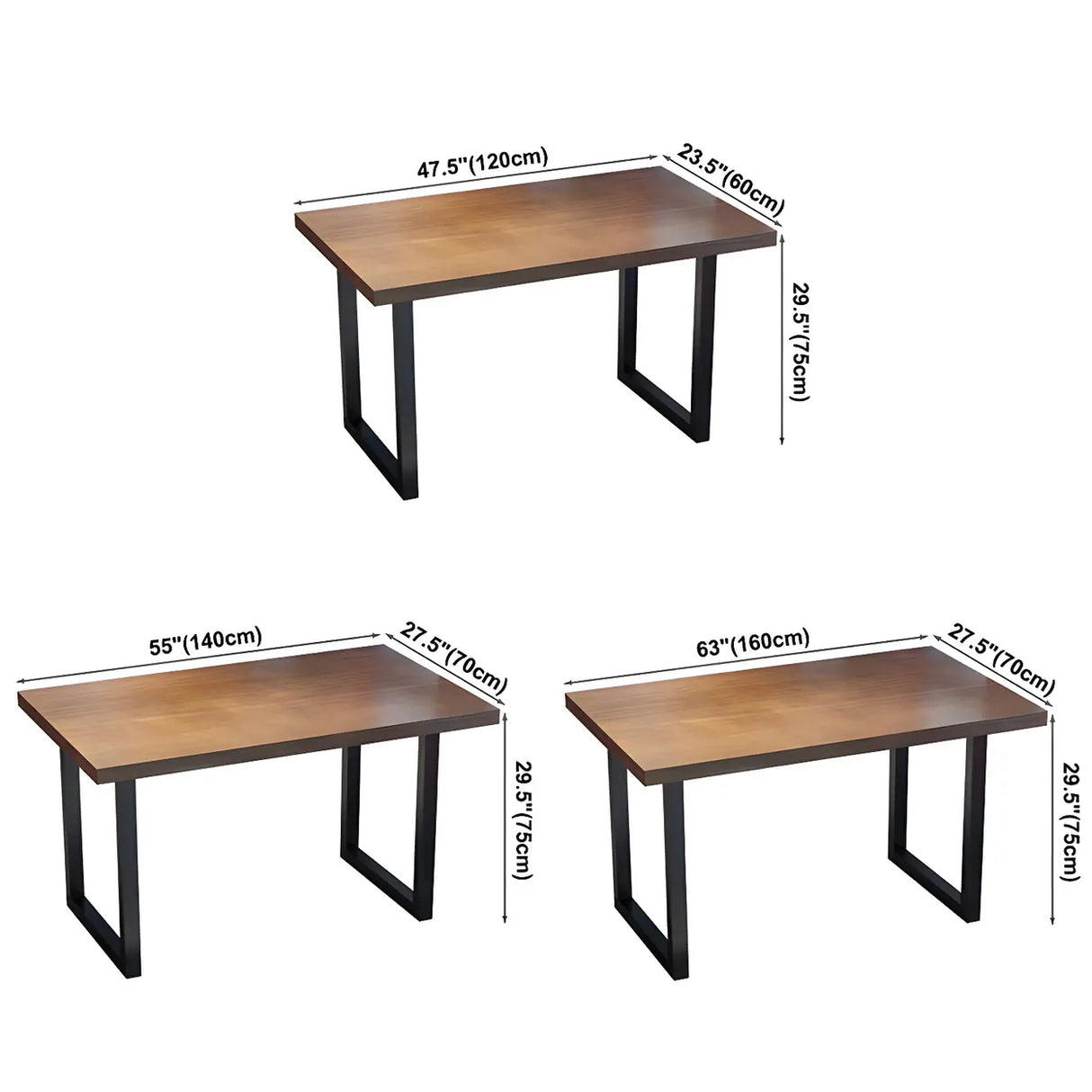 Industrial Rectangle Wood Brown Sled Base Dining Table 