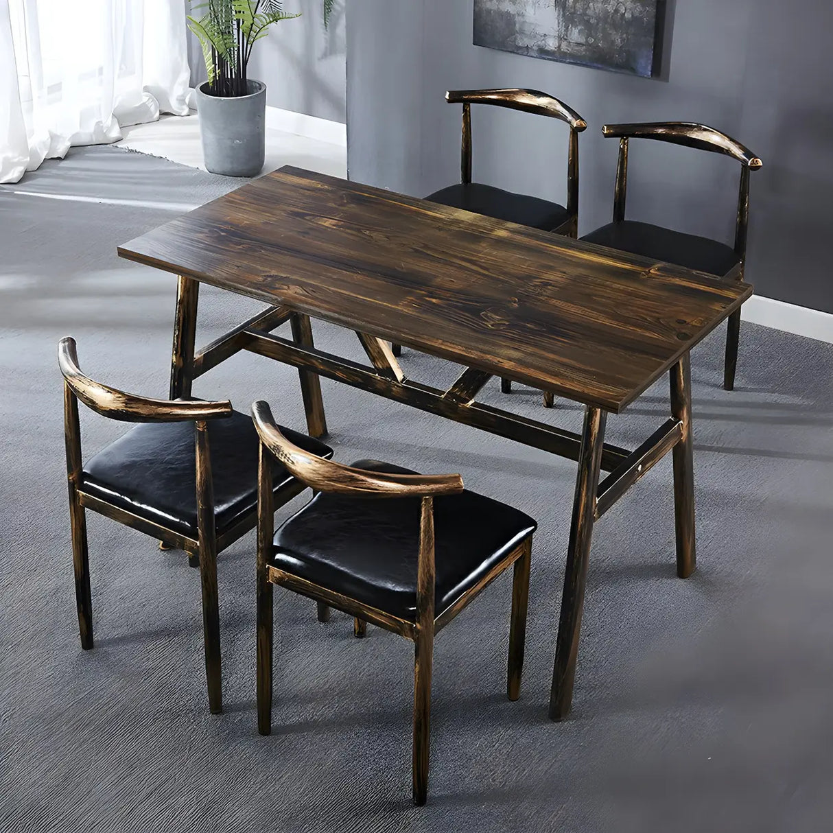 Industrial Rectangular Brown Dining Table for Kitchen Image - 11