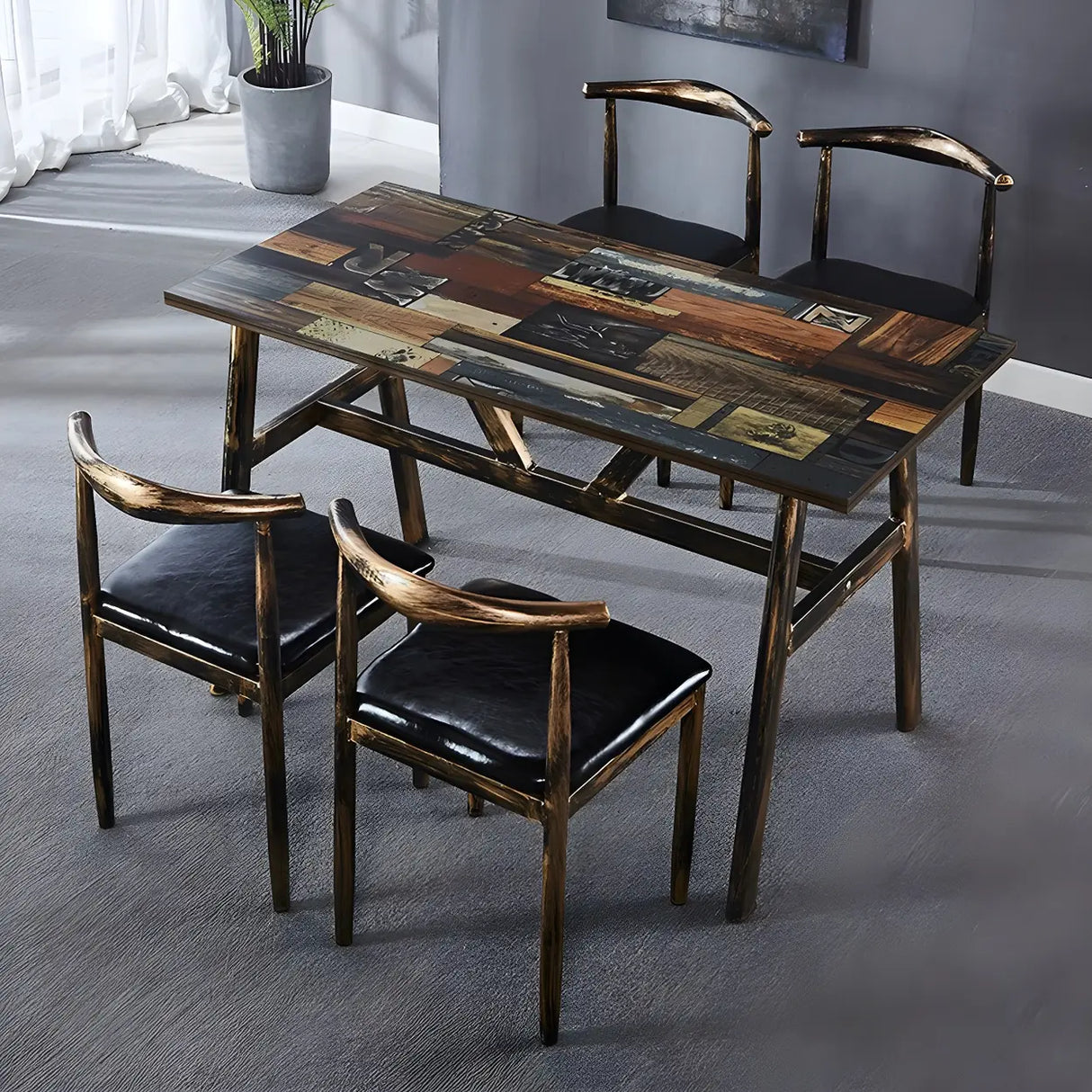 Industrial Rectangular Brown Dining Table for Kitchen Image - 16