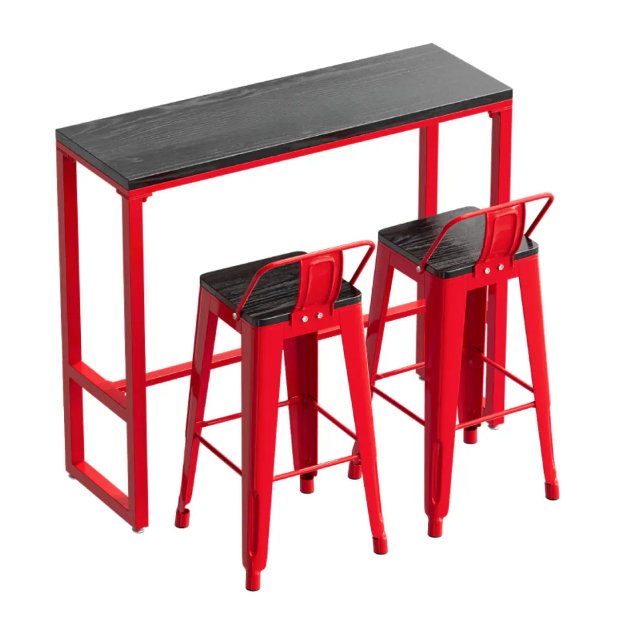 Industrial Rectangular Metal Grey-Red Fixed Bar Table Set Image - 11