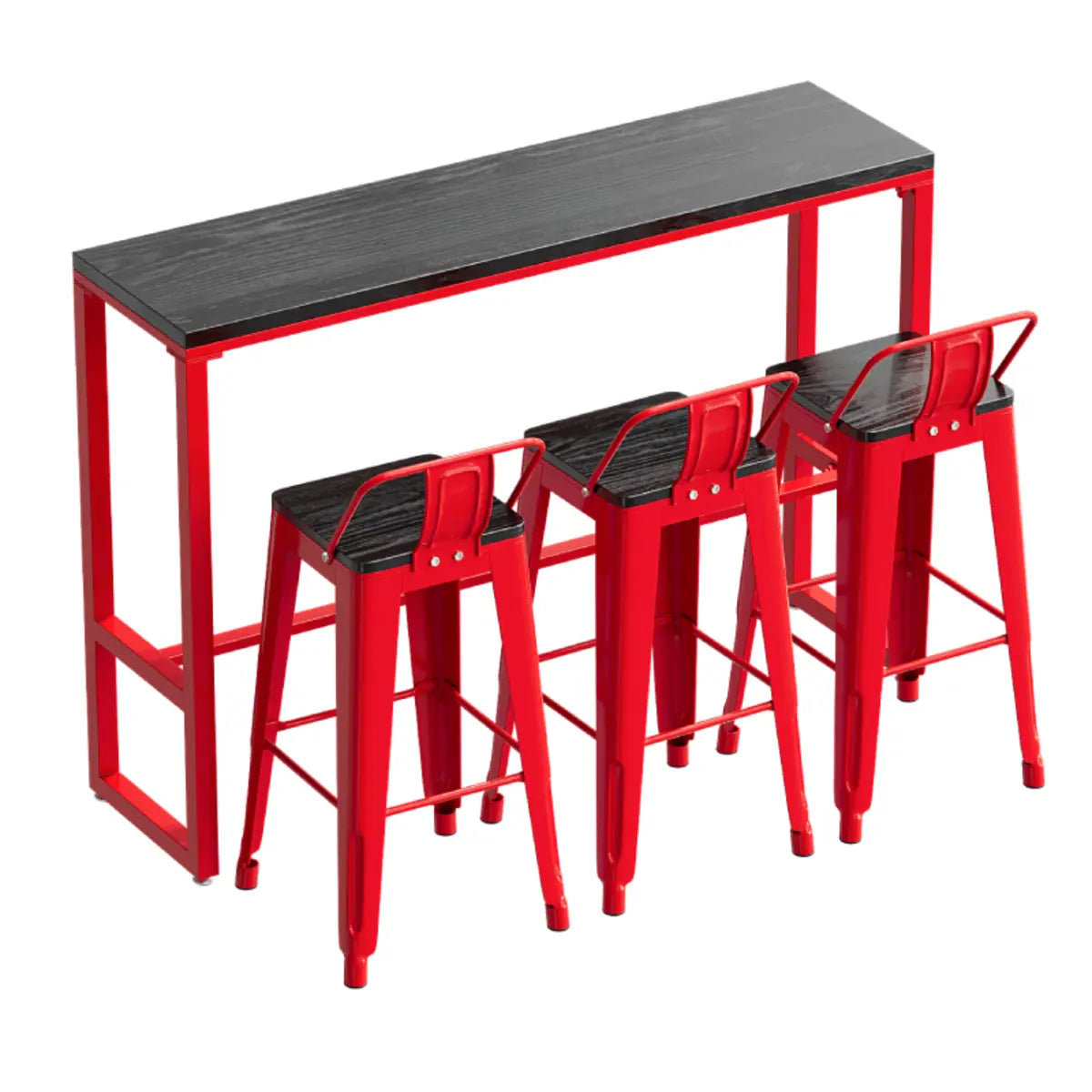 Industrial Rectangular Metal Grey-Red Fixed Bar Table Set Image - 13