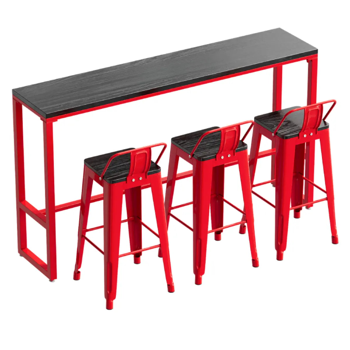 Industrial Rectangular Metal Grey-Red Fixed Bar Table Set Image - 14
