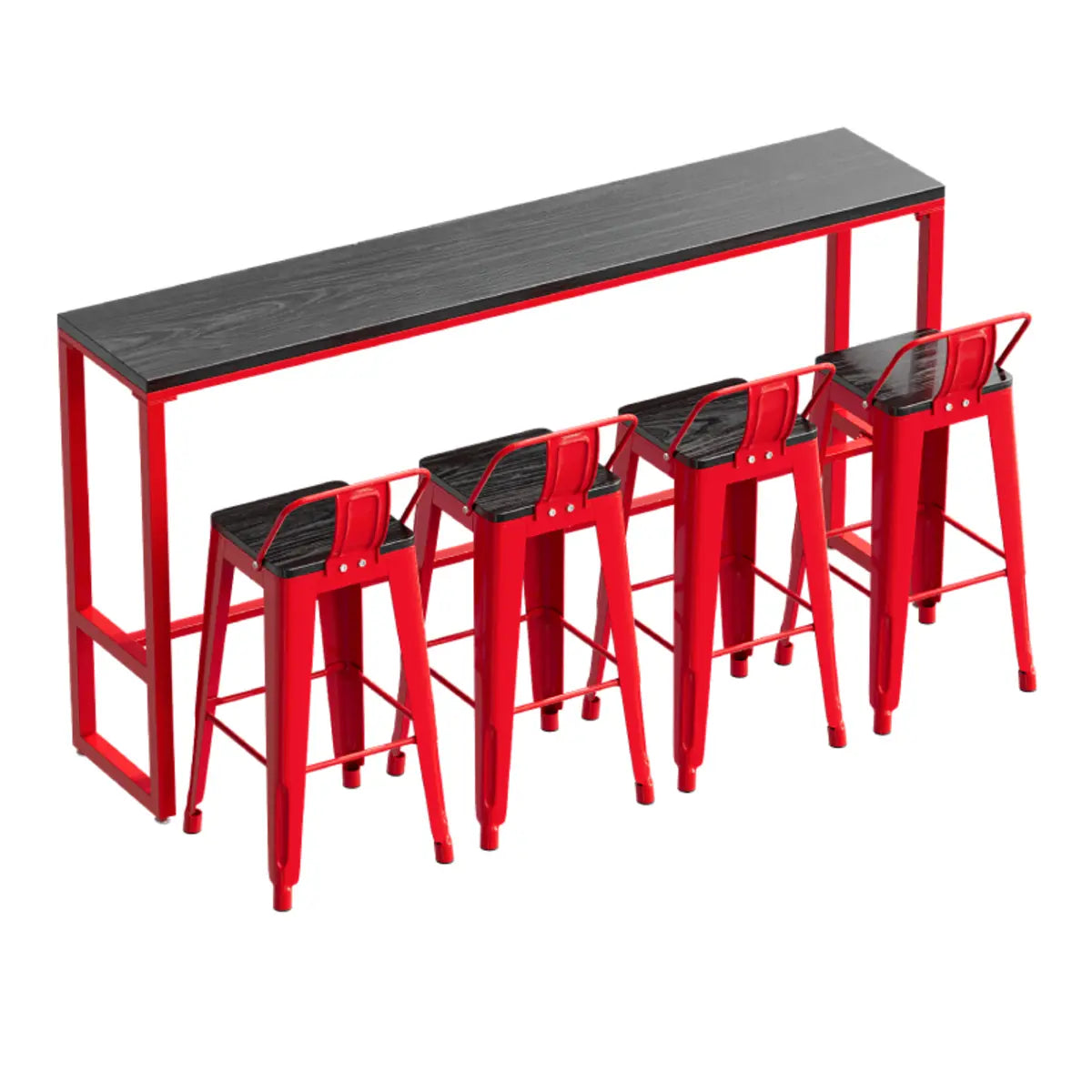 Industrial Rectangular Metal Grey-Red Fixed Bar Table Set Image - 15
