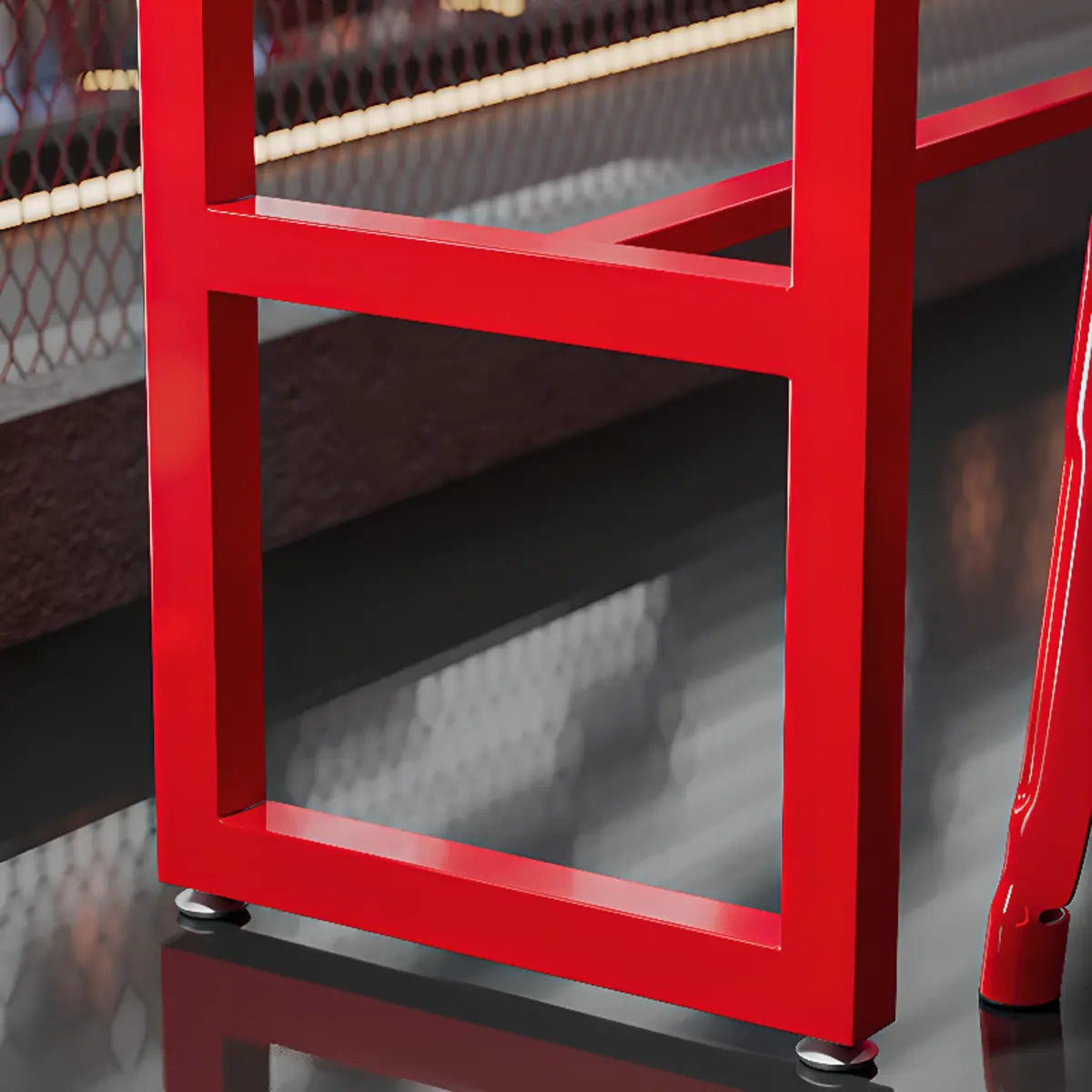 Industrial Rectangular Metal Grey-Red Fixed Bar Table Set Image - 8