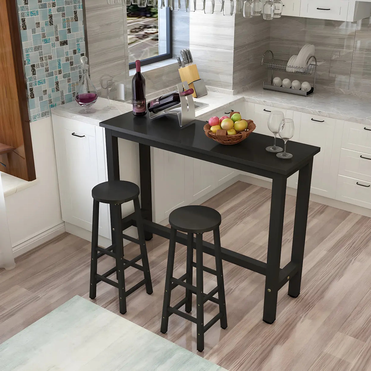 Industrial Rectangular Space-Saving Bar Table With Footrest Image - 1