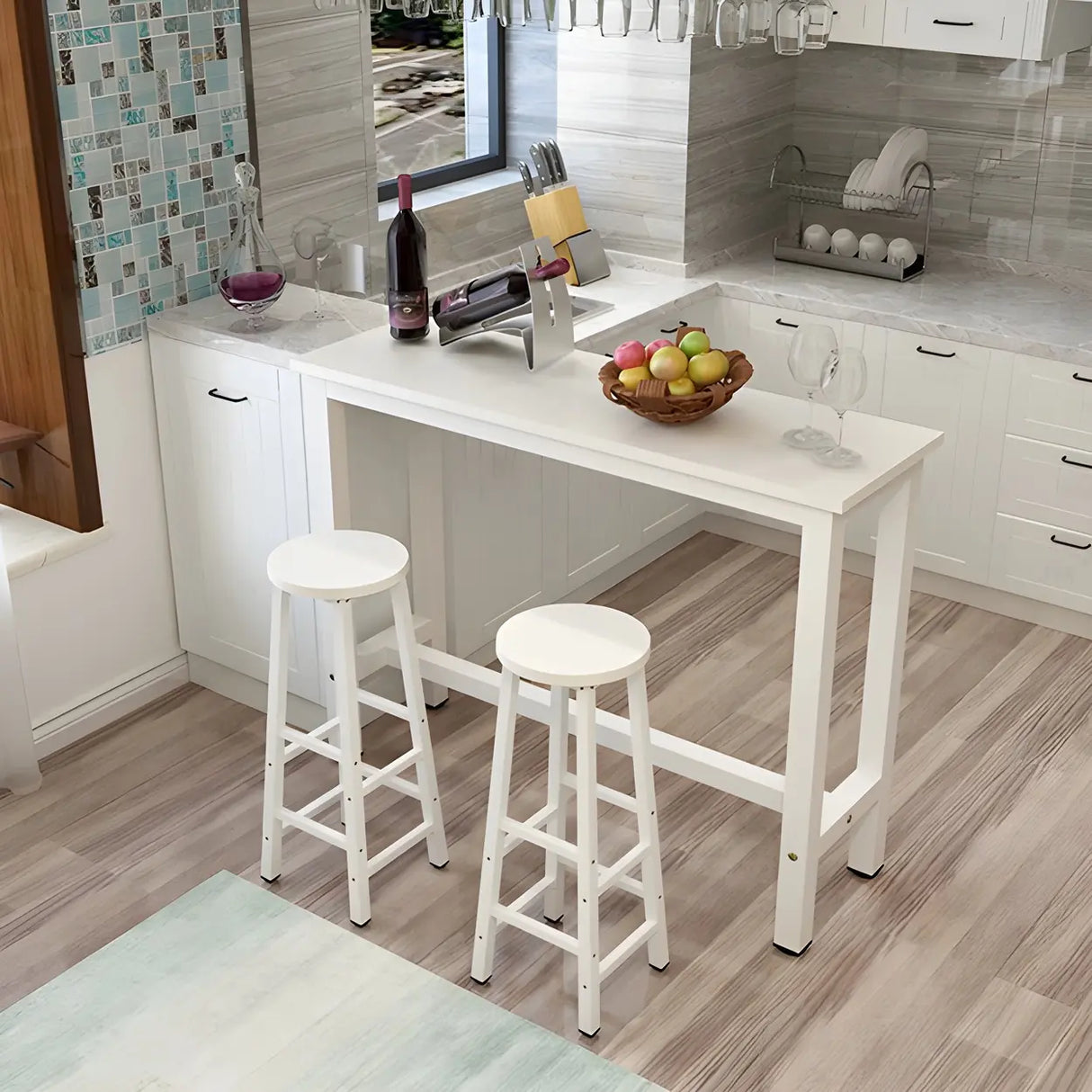 Industrial Rectangular Space-Saving Bar Table With Footrest Image - 3