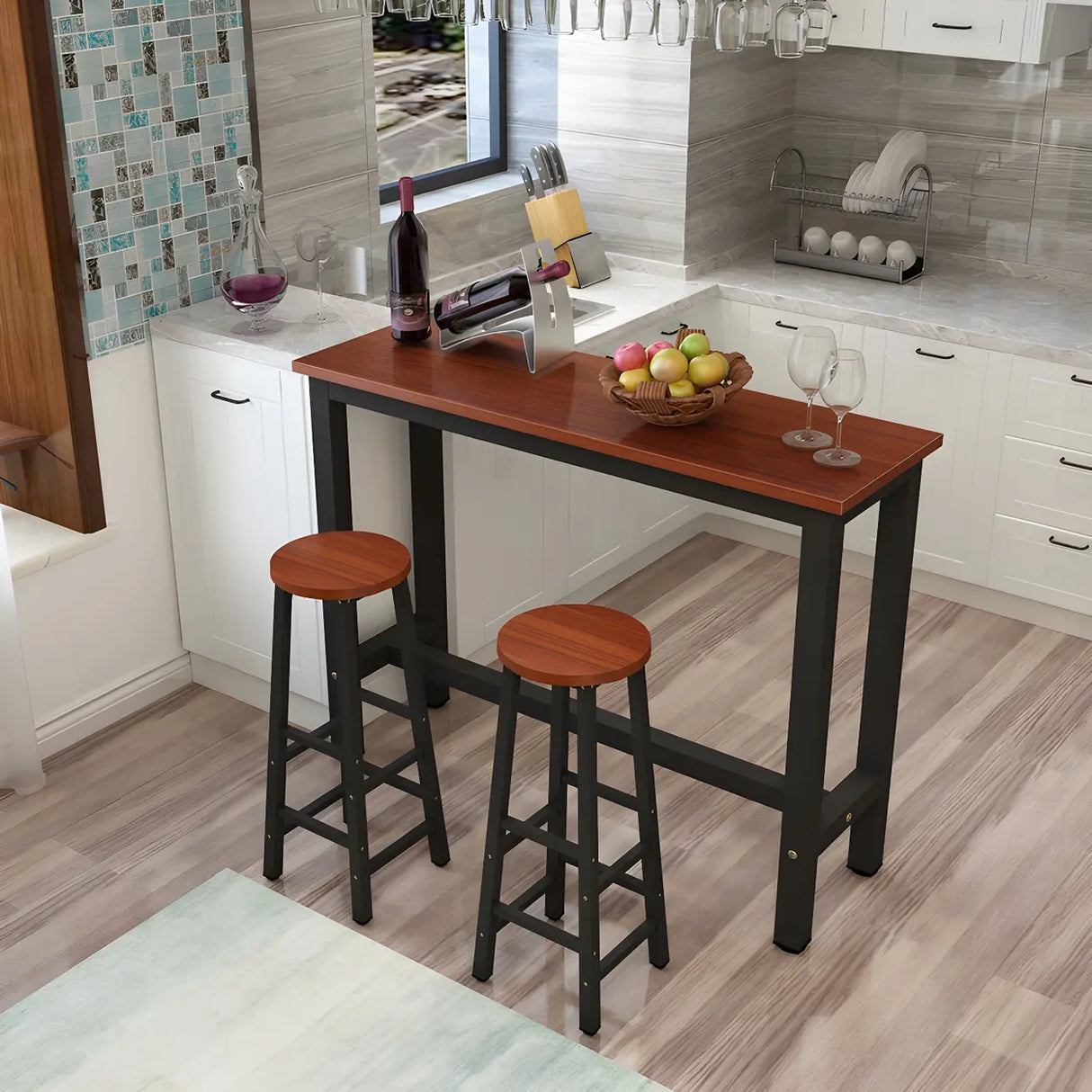 Industrial Rectangular Space-Saving Bar Table With Footrest Image - 4