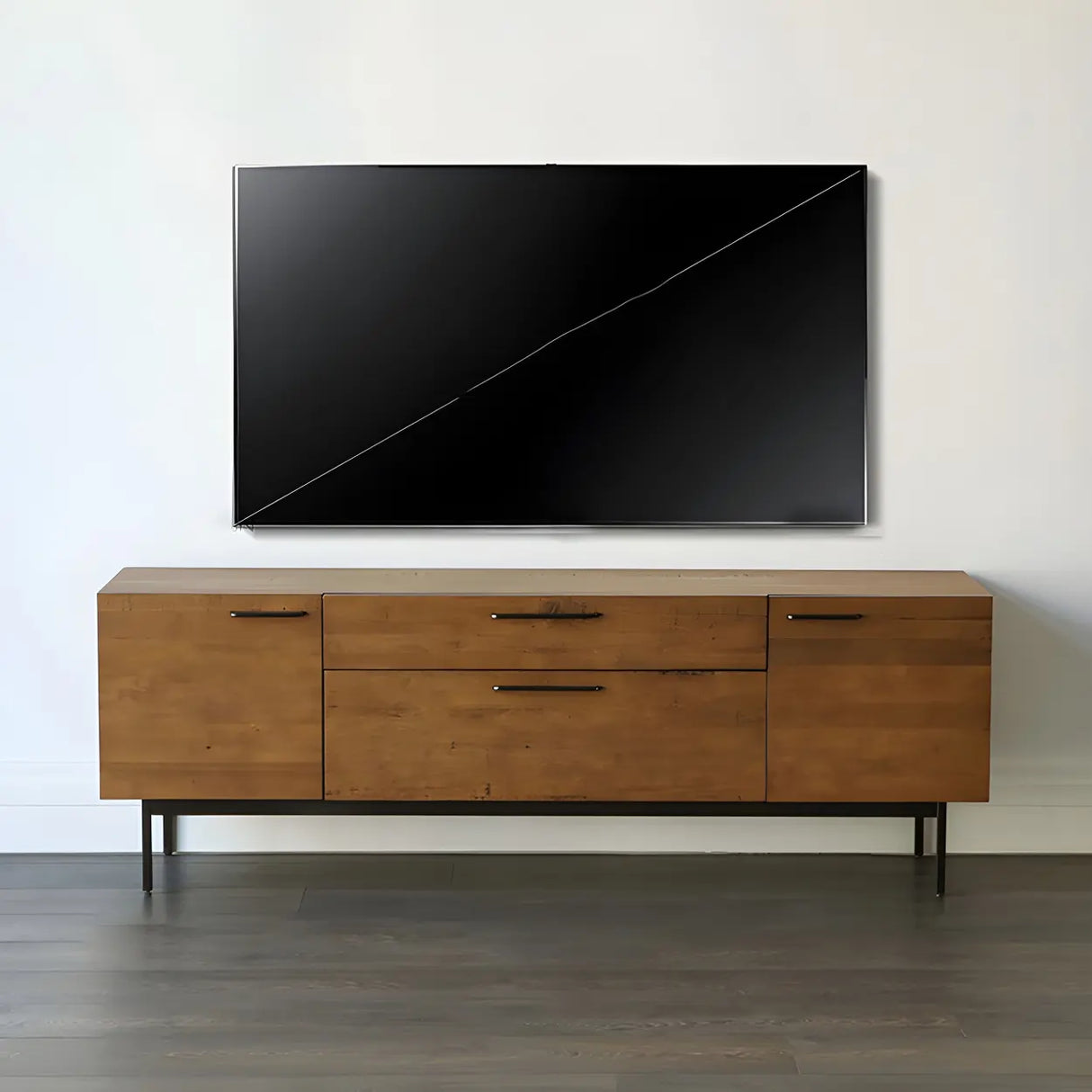 Industrial Rectangular Wood Living Room TV Stand Brown Image - 13