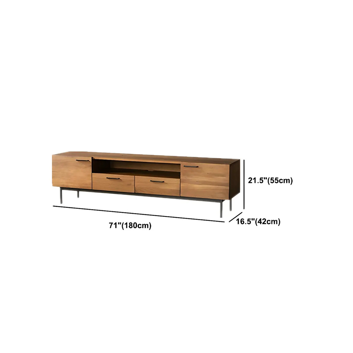 Industrial Rectangular Wood Living Room TV Stand Brown 