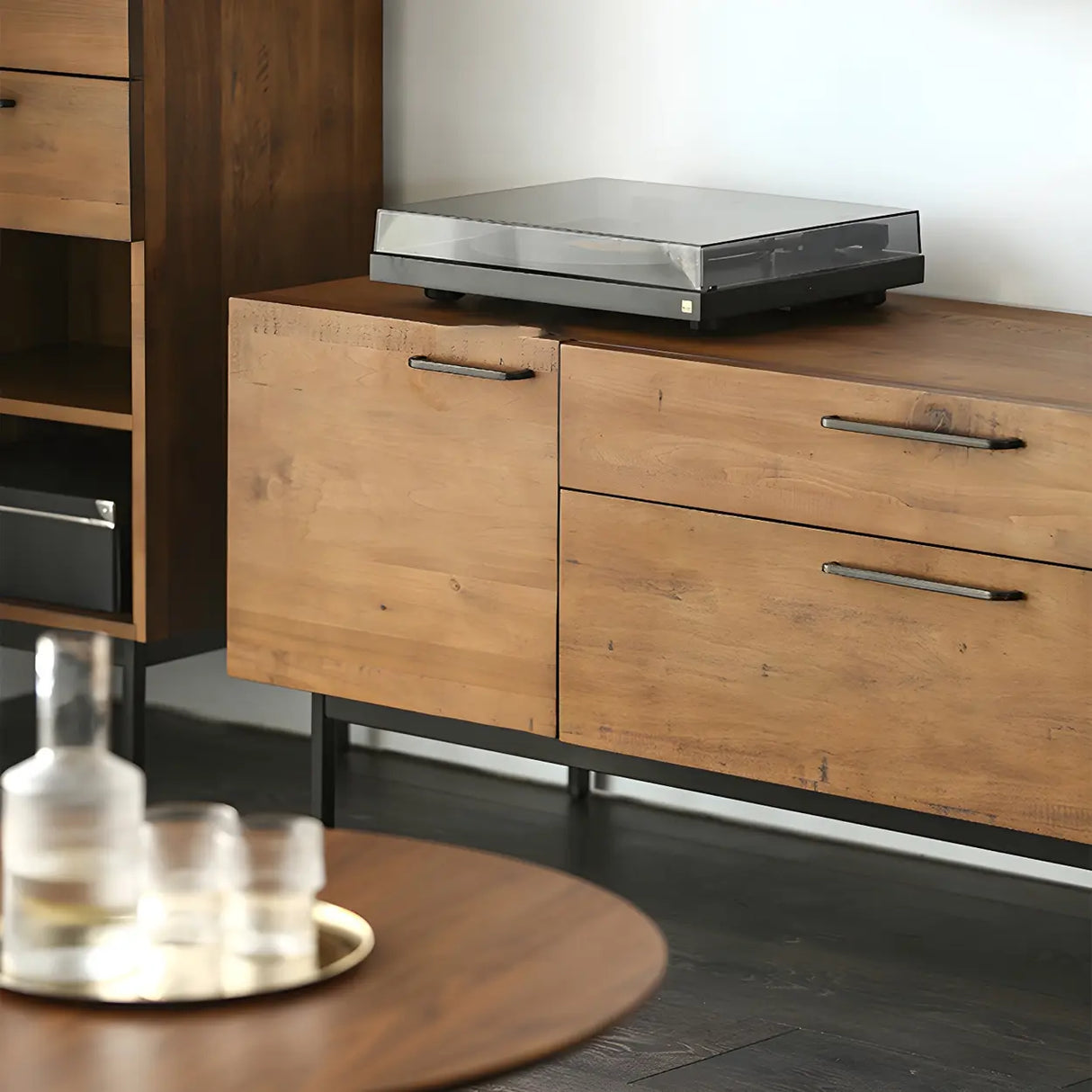 Industrial Rectangular Wood Living Room TV Stand Brown Image - 6