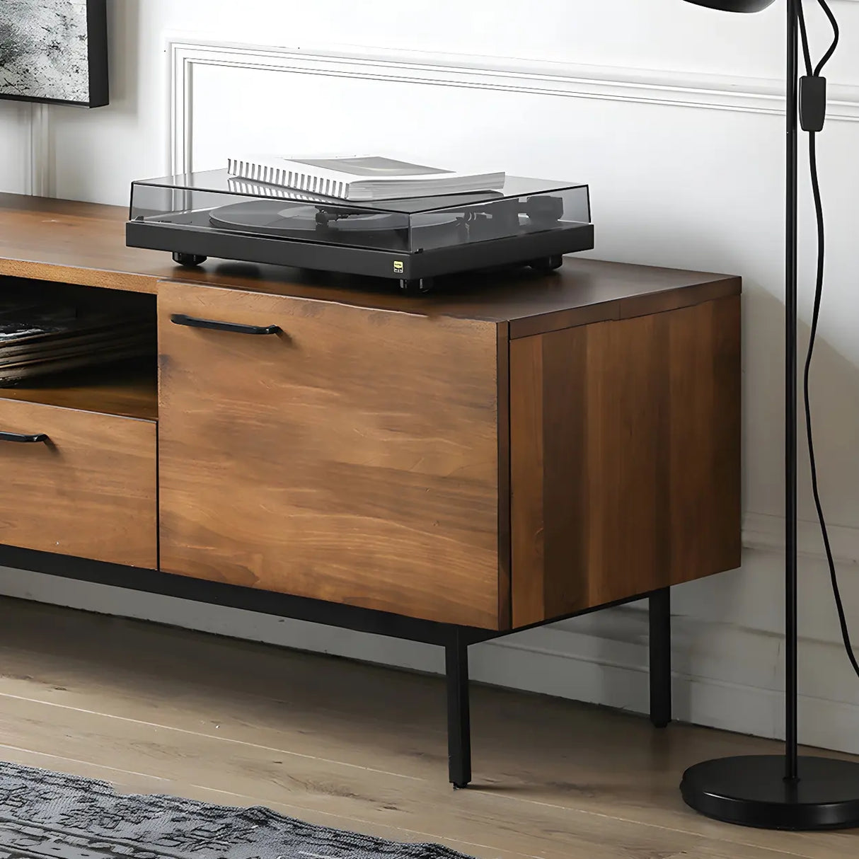 Industrial Rectangular Wood Living Room TV Stand Brown Image - 9