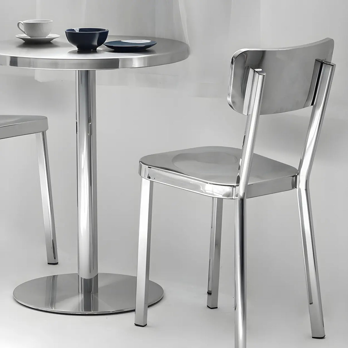 Industrial Round Stainless Steel Silver Dining Table Image - 11