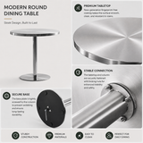 Industrial Round Stainless Steel Silver Dining Table Image - 20