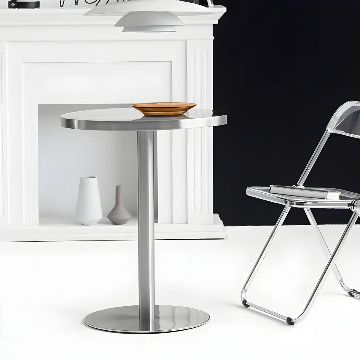 Industrial Round Stainless Steel Silver Dining Table Image - 7