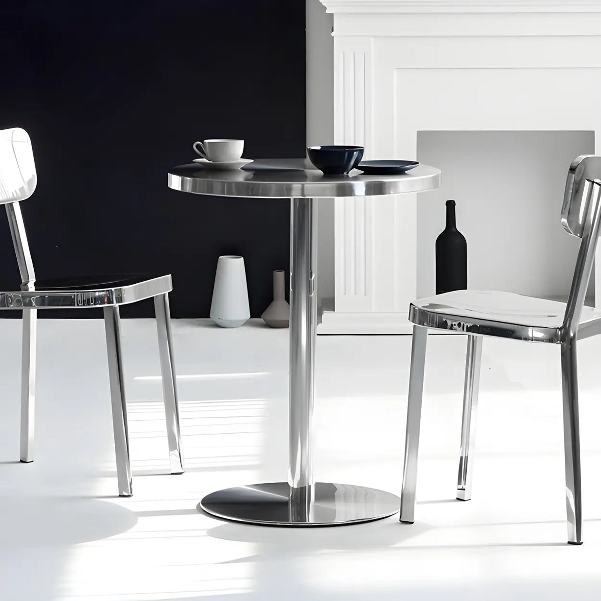 Industrial Round Stainless Steel Silver Dining Table Image - 8