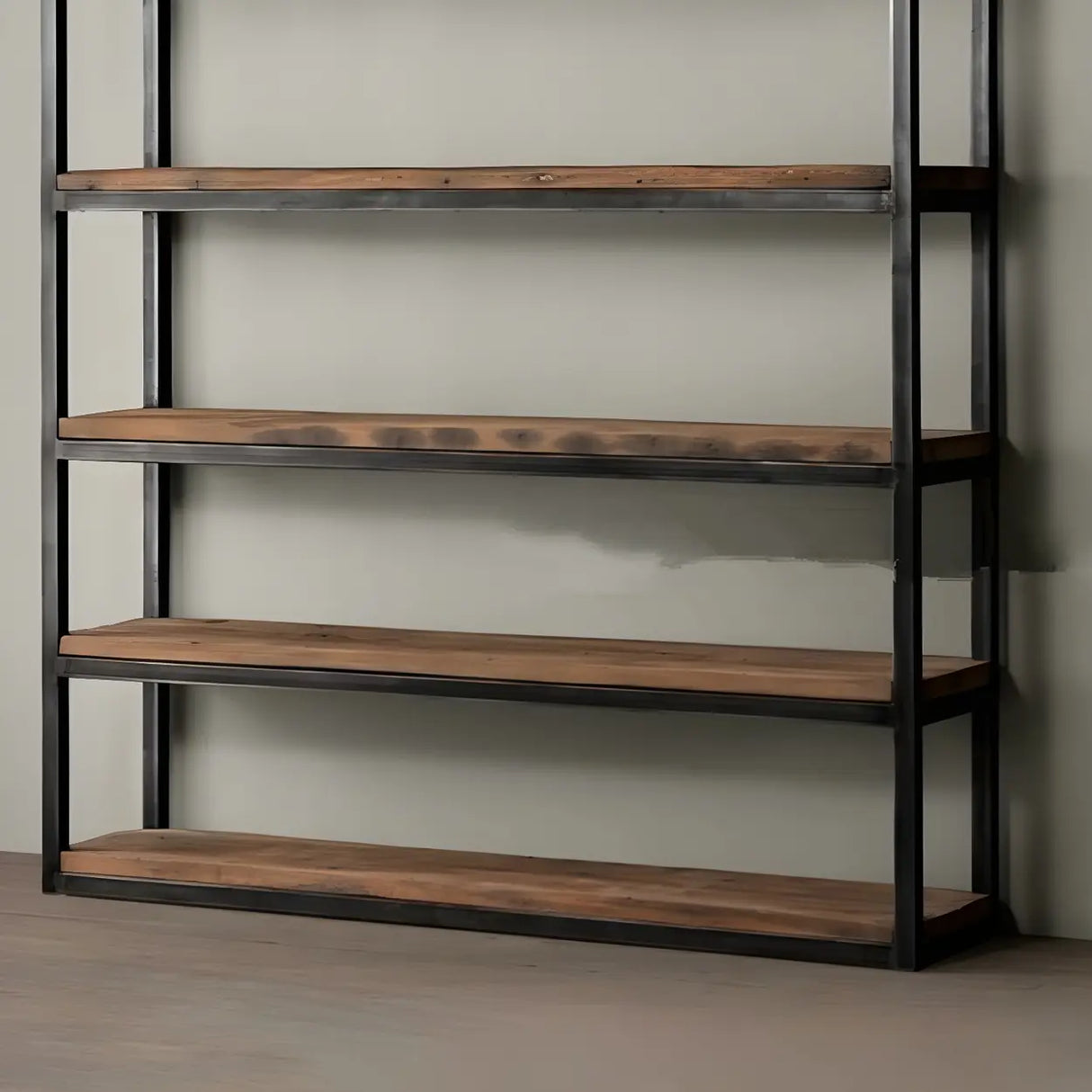 Industrial Rustic Metal Tall Wood Bookcase Black Brown Image - 11