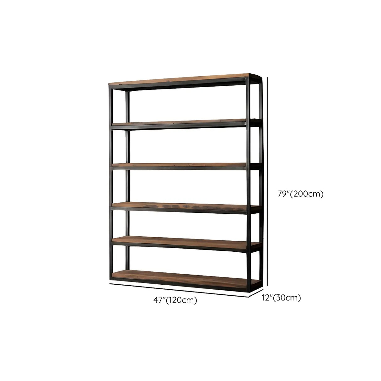 Industrial Rustic Metal Tall Wood Bookcase Black Brown Image - 14