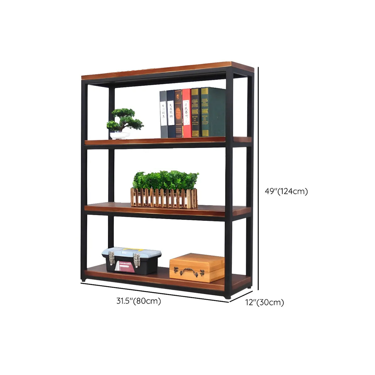 Industrial Rustic Metal Tall Wood Bookcase Black Brown Image - 22