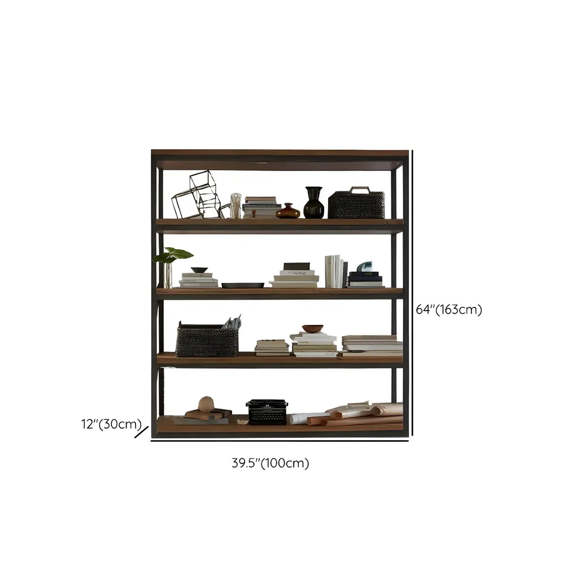 Industrial Rustic Metal Tall Wood Bookcase Black Brown Image - 26