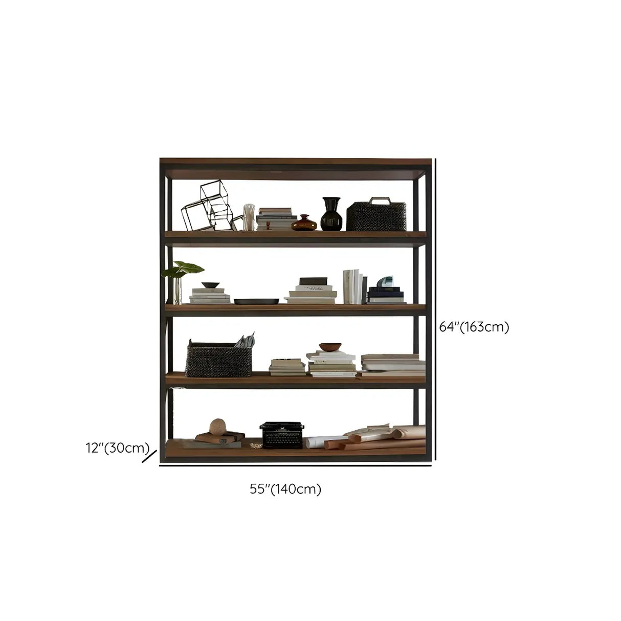 Industrial Rustic Metal Tall Wood Bookcase Black Brown Image - 34