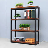 Industrial Rustic Metal Tall Wood Bookcase Black Brown Image - 4