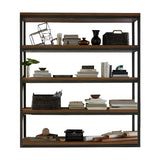 Industrial Rustic Metal Tall Wood Bookcase Black Brown Image - 5