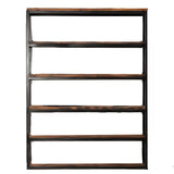 Industrial Rustic Metal Tall Wood Bookcase Black Brown Image - 8
