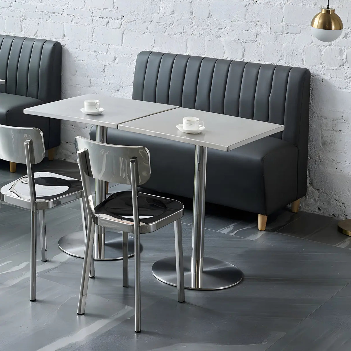 Industrial Square Stainless Steel Silver Dining Table Image - 12