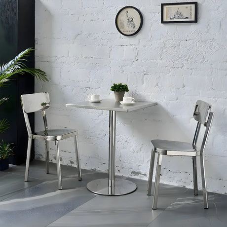 Industrial Square Stainless Steel Silver Dining Table Image - 1