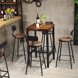 Industrial Square Wood and Metal Bar Table with Footrest Image - 2