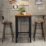 Industrial Square Wood and Metal Bar Table with Footrest Image - 3