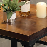 Industrial Square Wood and Metal Bar Table with Footrest Image - 4