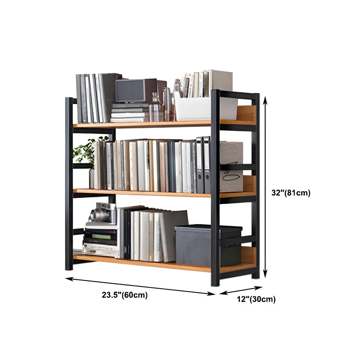 Industrial Steel Open Back Wooden Standard Bookshelf 