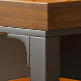 Industrial Trestle Metal Base Wood Bar Table with Footrest Image - 14