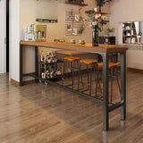 Industrial Trestle Metal Base Wood Bar Table with Footrest Image - 18