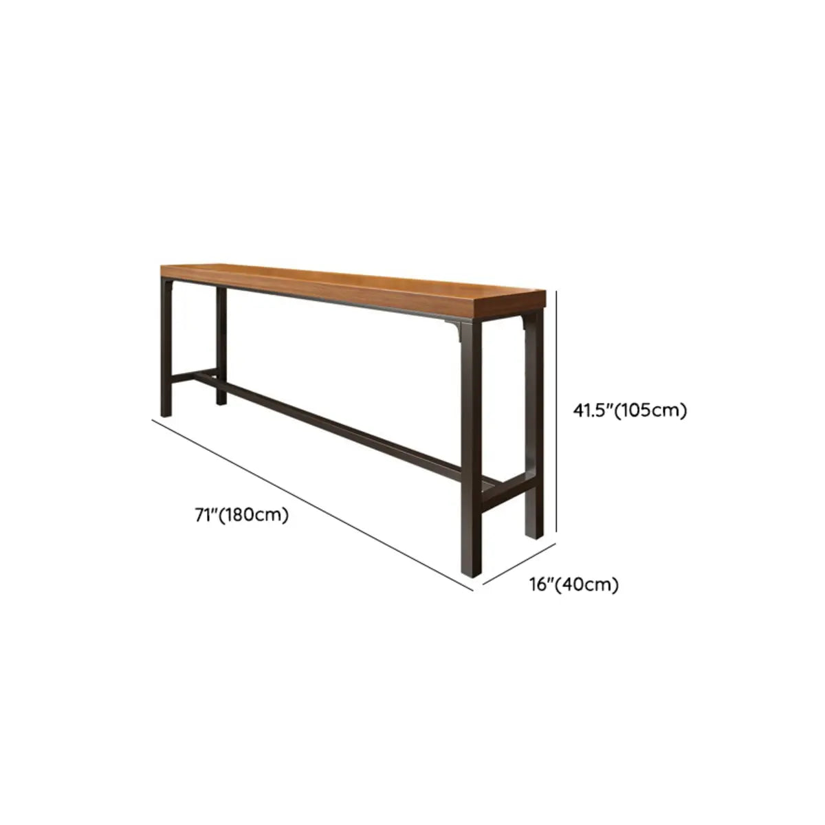 Industrial Trestle Metal Base Wood Bar Table with Footrest Image - 22