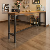 Industrial Trestle Metal Base Wood Bar Table with Footrest Image - 3