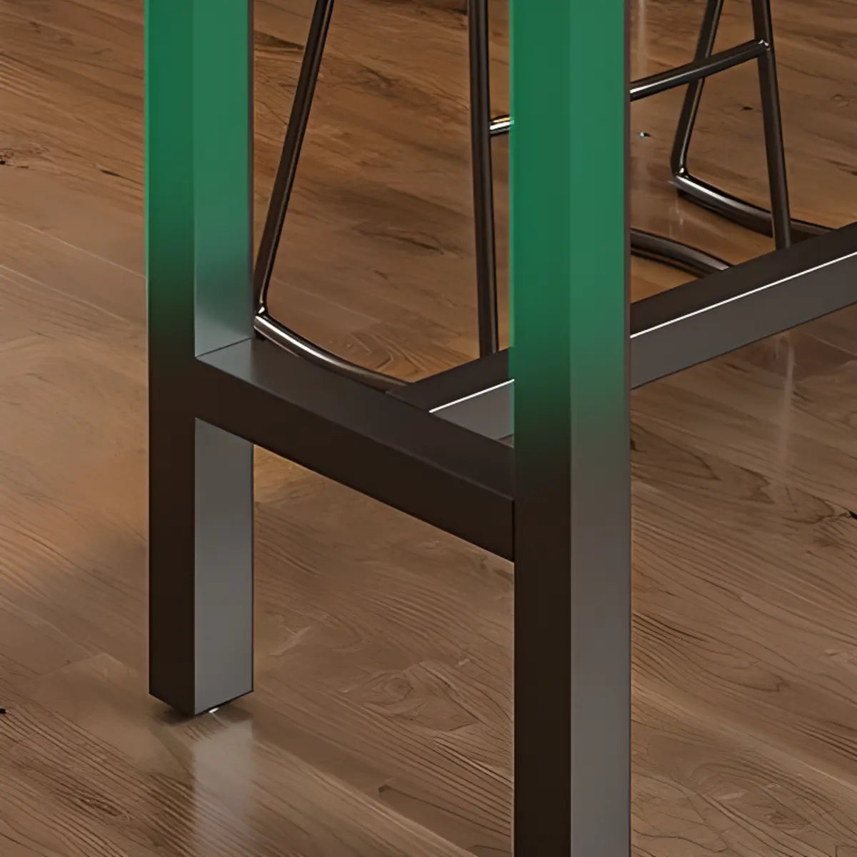 Industrial Trestle Metal Base Wood Bar Table with Footrest Image - 8