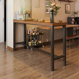 Industrial Trestle Metal Base Wood Bar Table with Footrest Image - 9
