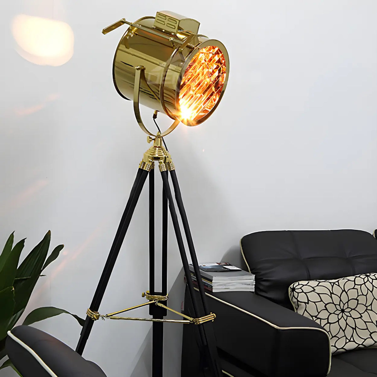 Industrial Tripod Metal Rotatable Gold LED Floor Lamp Image - 3