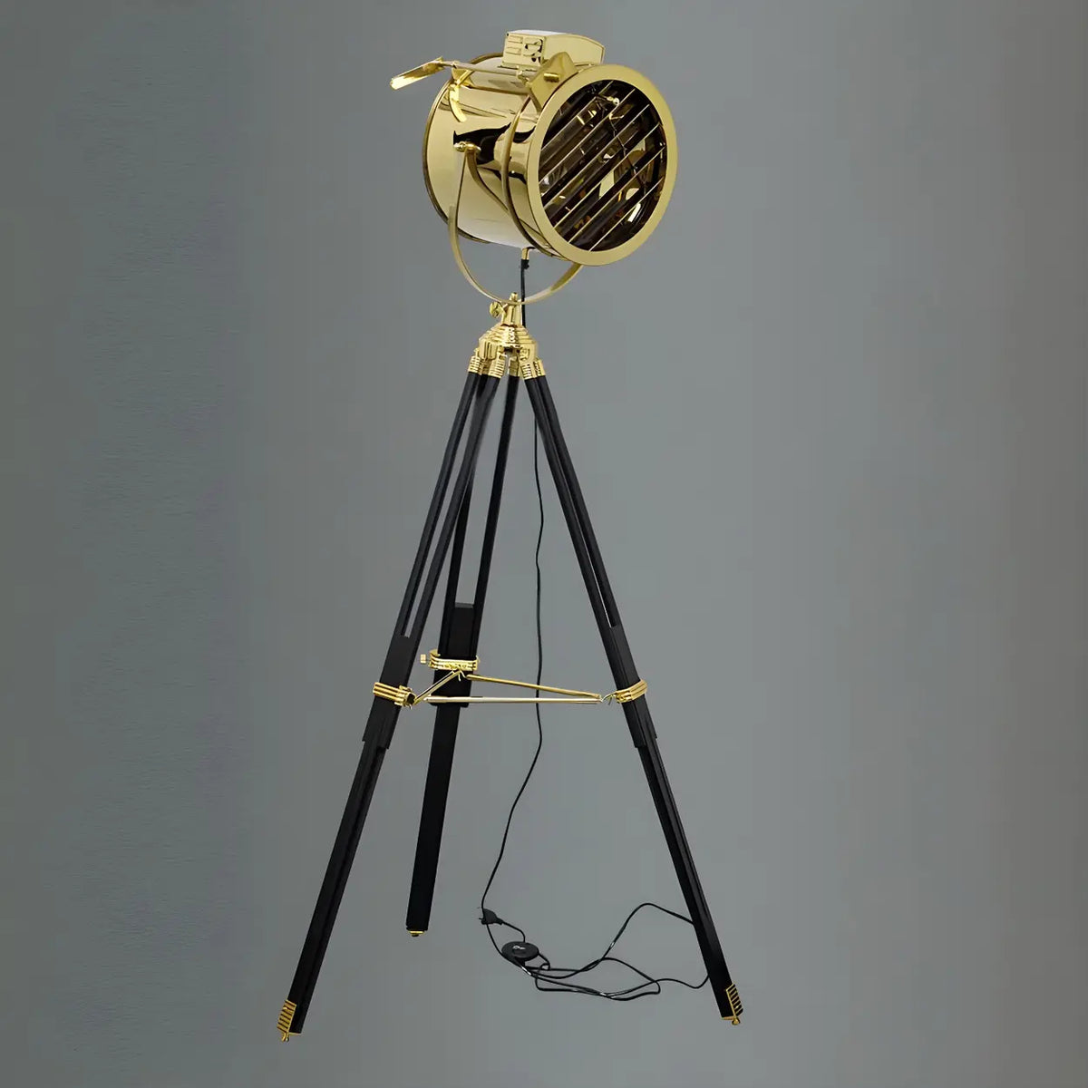 Industrial Tripod Metal Rotatable Gold LED Floor Lamp Image - 6