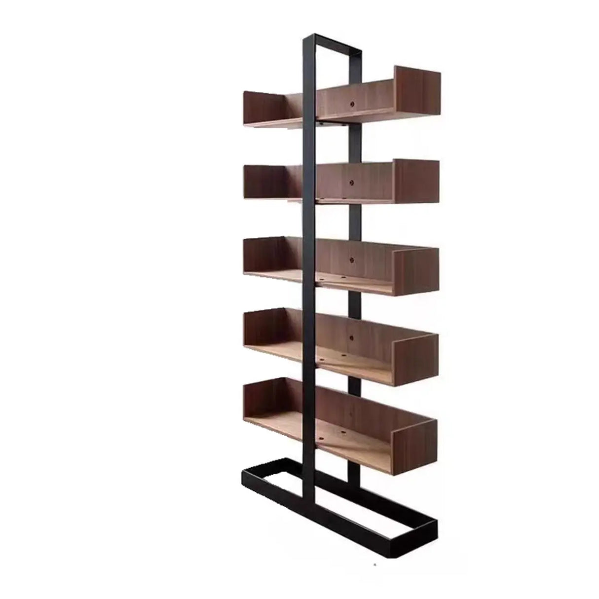 Industrial Vertical Corner Wood Metal Spine Tower Bookshelf Image - 2