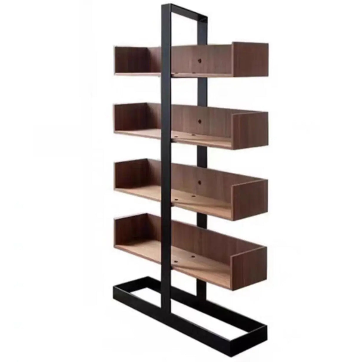 Industrial Vertical Corner Wood Metal Spine Tower Bookshelf Image - 4
