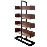 Industrial Vertical Corner Wood Metal Spine Tower Bookshelf Image - 4