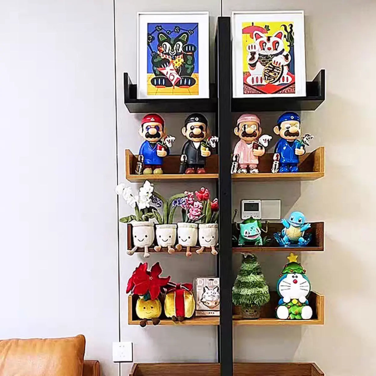 Industrial Vertical Corner Wood Metal Spine Tower Bookshelf Image - 6