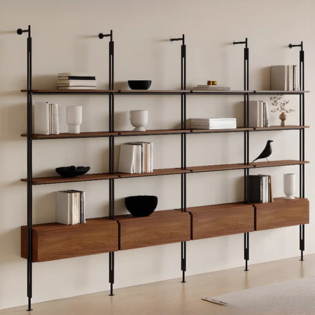 Industrial Wall-Mounted Wood Metal Vertical Bookshelf Image - 1